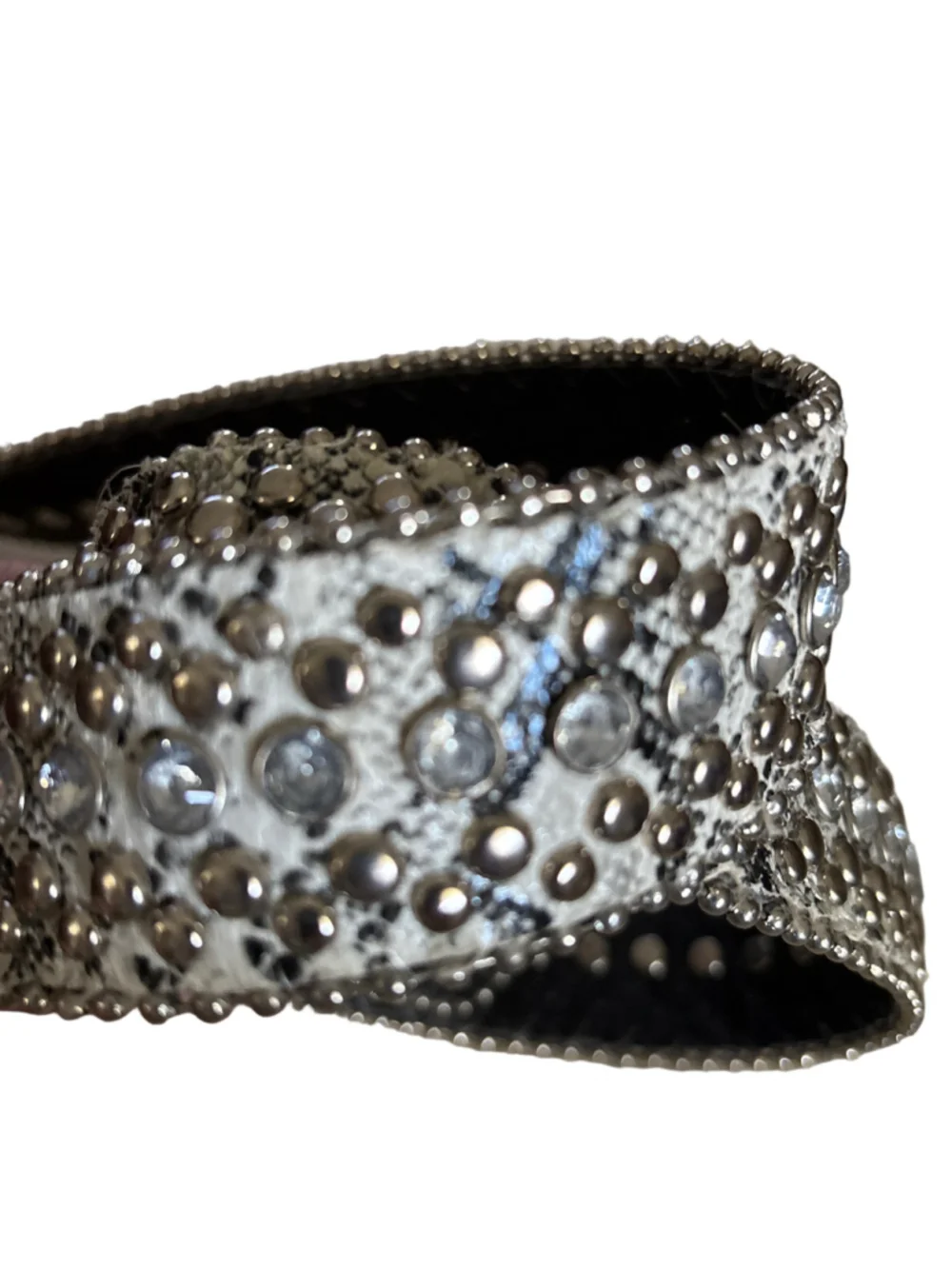 Women's Unbranded Snake Print Rhinestone Belt, One Size, Silver and Black